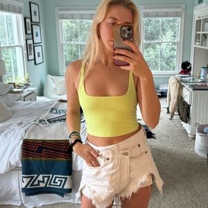 Emma + Sam neon yellow square neck crop top